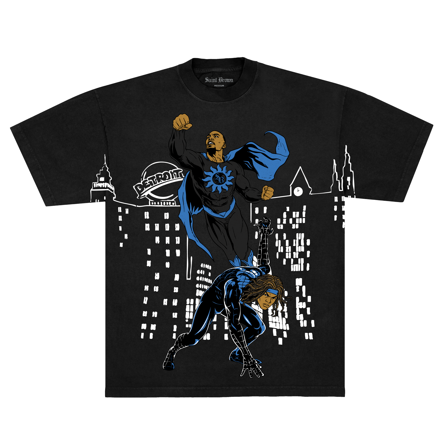 Superheroes Tee (Black) collab with JAH – Saint Brown